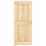 Sliding Door Natural and Black 85 x 210 cm Solid Pine Wood - Top-Down View