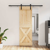 Sliding Door Natural and Black 70 x 210 cm Solid Pine Wood