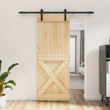 Sliding Door Natural and Black 80 x 210 cm Solid Pine Wood