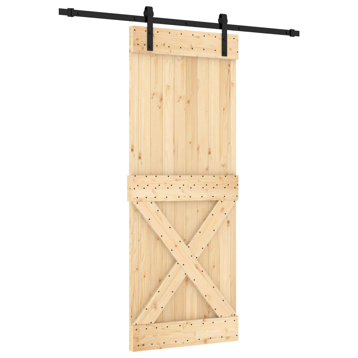 Sliding Door Natural and Black 80 x 210 cm Solid Pine Wood