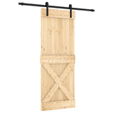 Sliding Door Natural and Black 80 x 210 cm Solid Pine Wood - Front View