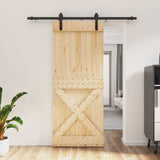 Sliding Door Natural and Black 85 x 210 cm Solid Pine Wood