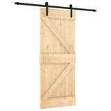 Sliding Door Natural and Black 85 x 210 cm Solid Pine Wood - Front View