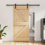Sliding Door Natural and Black 95 x 210 cm Solid Pine Wood