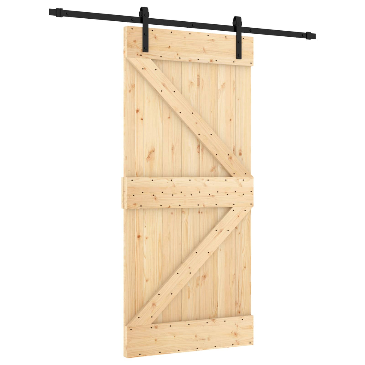 Sliding Door Natural and Black 95 x 210 cm Solid Pine Wood