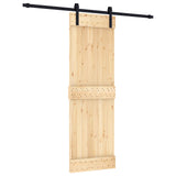 Sliding Door Natural and Black 70 x 210 cm Solid Pine Wood - Front View