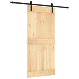 Sliding Door Natural and Black 95 x 210 cm Solid Pine Wood - Front View