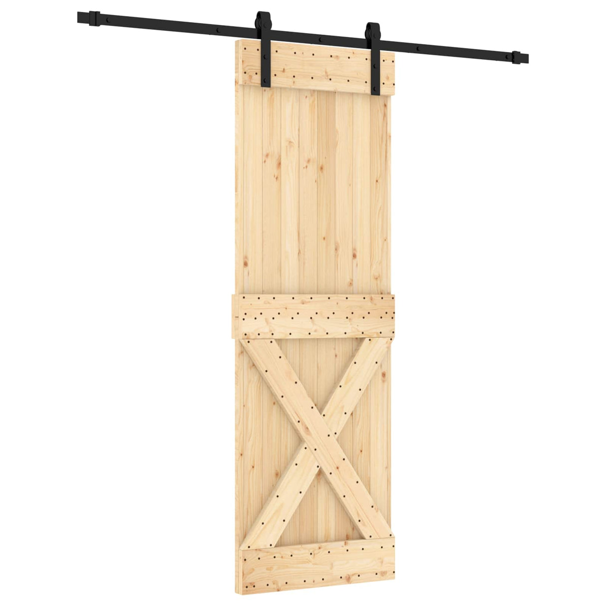 Sliding Door Natural and Black 70 x 210 cm Solid Pine Wood