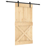 Sliding Door Natural and Black 100 x 210 cm Solid Pine Wood - Front View