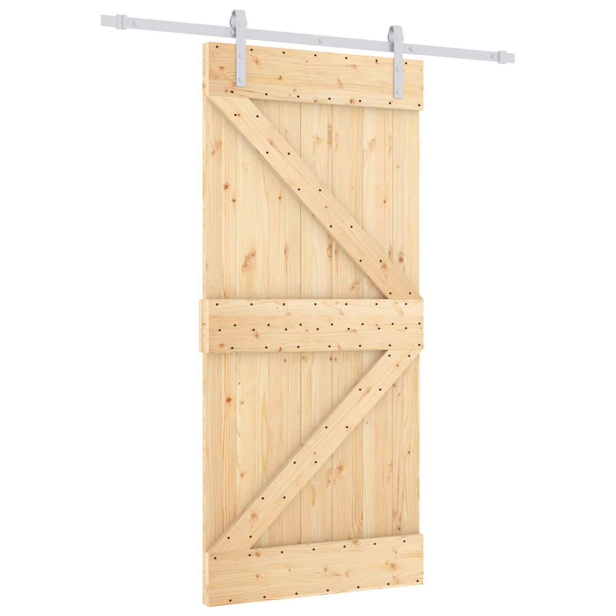 Sliding Door Natural and White 90 x 210 cm Solid Pine Wood