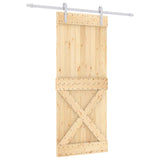 Sliding Door Natural and White 85 x 210 cm Solid Pine Wood - Front View