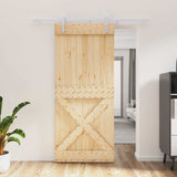 Sliding Door Natural and White 90 x 210 cm Solid Pine Wood