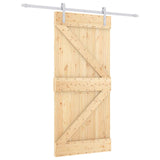 Sliding Door Natural and White 95 x 210 cm Solid Pine Wood - Front View