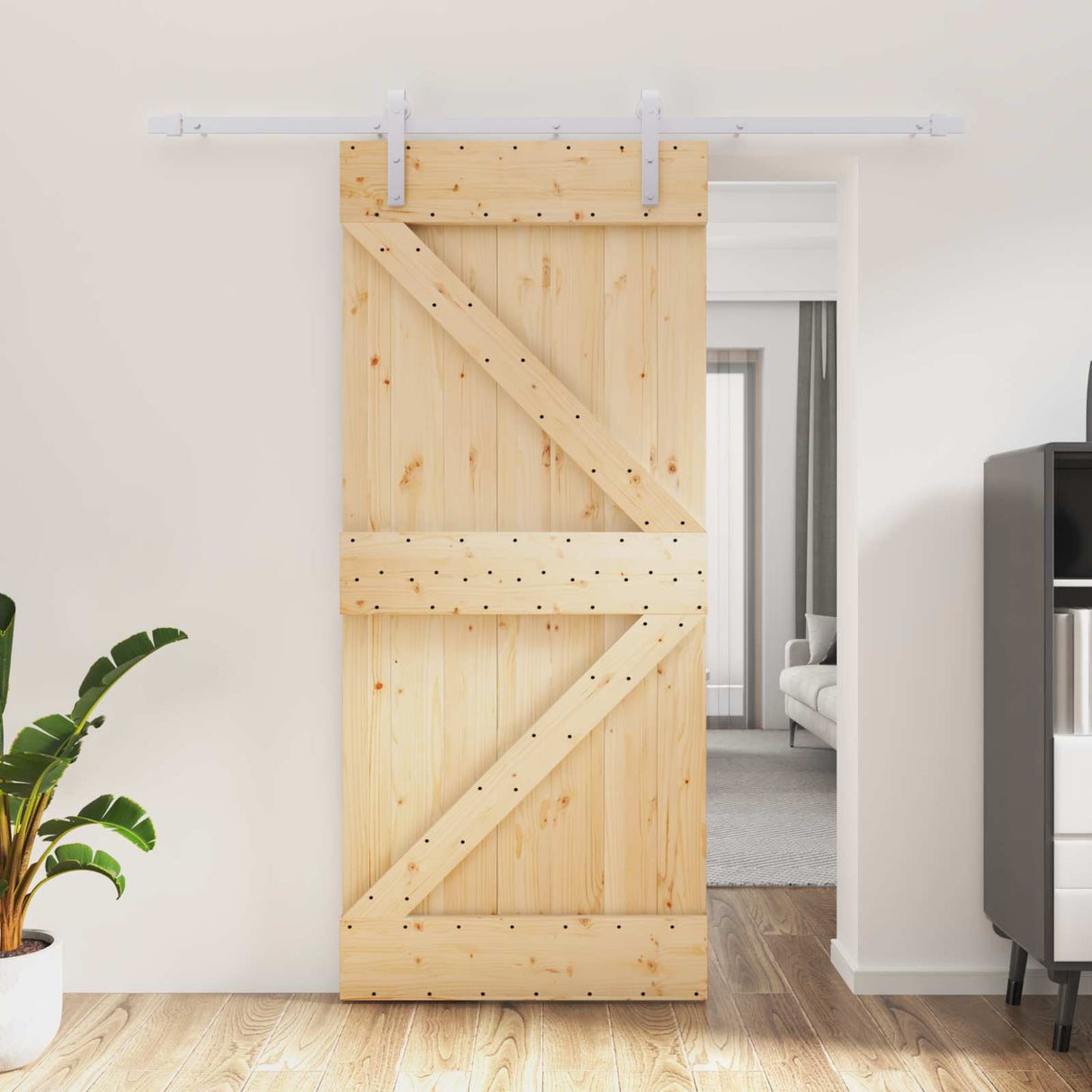 Sliding Door Natural and White 90 x 210 cm Solid Pine Wood