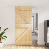 Sliding Door Natural and White 90 x 210 cm Solid Pine Wood