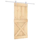Sliding Door Natural and White 90 x 210 cm Solid Pine Wood - Front View