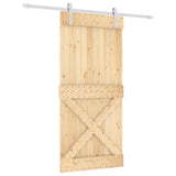 Sliding Door Natural and White 95 x 210 cm Solid Pine Wood - Front View