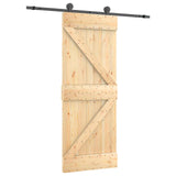 Sliding Door Natural and Black 85 x 210 cm Solid Pine Wood