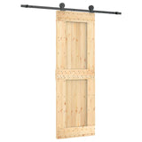 Sliding Door Natural and Black 70 x 210 cm Solid Pine Wood - Front View