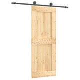 Sliding Door Natural and Black 80 x 210 cm Solid Pine Wood - Front View
