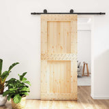 Sliding Door Natural and Black 90 x 210 cm Solid Pine Wood