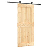 Sliding Door Natural and Black 90 x 210 cm Solid Pine Wood - Front View