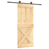 Sliding Door Natural and Black 85 x 210 cm Solid Pine Wood - Front View