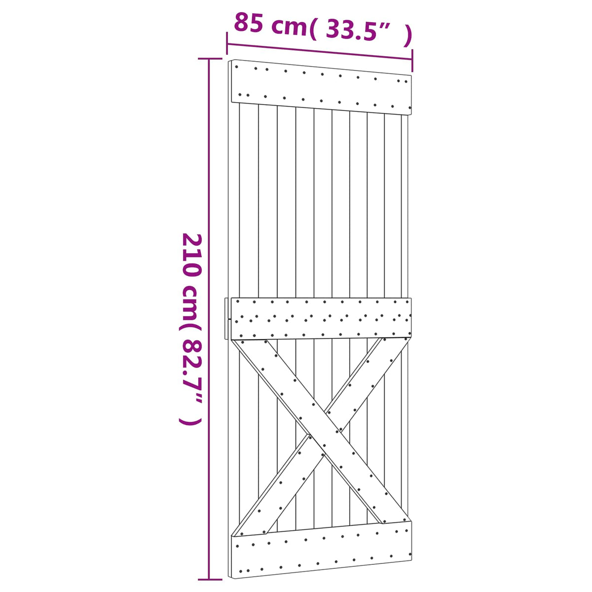 Sliding Door Natural and Black 85 x 210 cm Solid Pine Wood