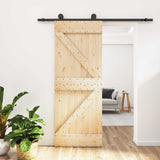 Sliding Door Natural and Black 85 x 210 cm Solid Pine Wood