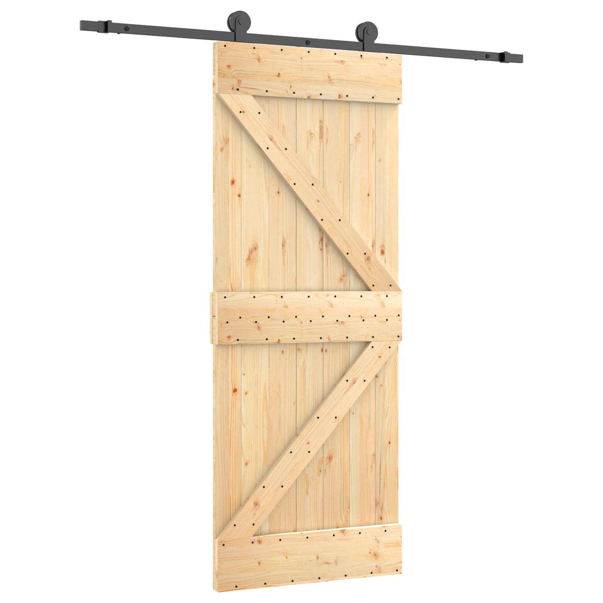 Sliding Door Natural and Black 85 x 210 cm Solid Pine Wood