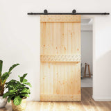 Sliding Door Natural and Black 100 x 210 cm Solid Pine Wood