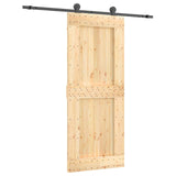 Sliding Door Natural and Black 85 x 210 cm Solid Pine Wood