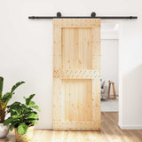 Sliding Door Natural and Black 90 x 210 cm Solid Pine Wood