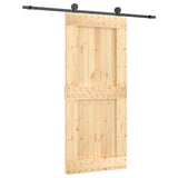 Sliding Door Natural and Black 90 x 210 cm Solid Pine Wood