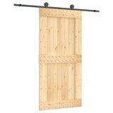 Sliding Door Natural and Black 100 x 210 cm Solid Pine Wood