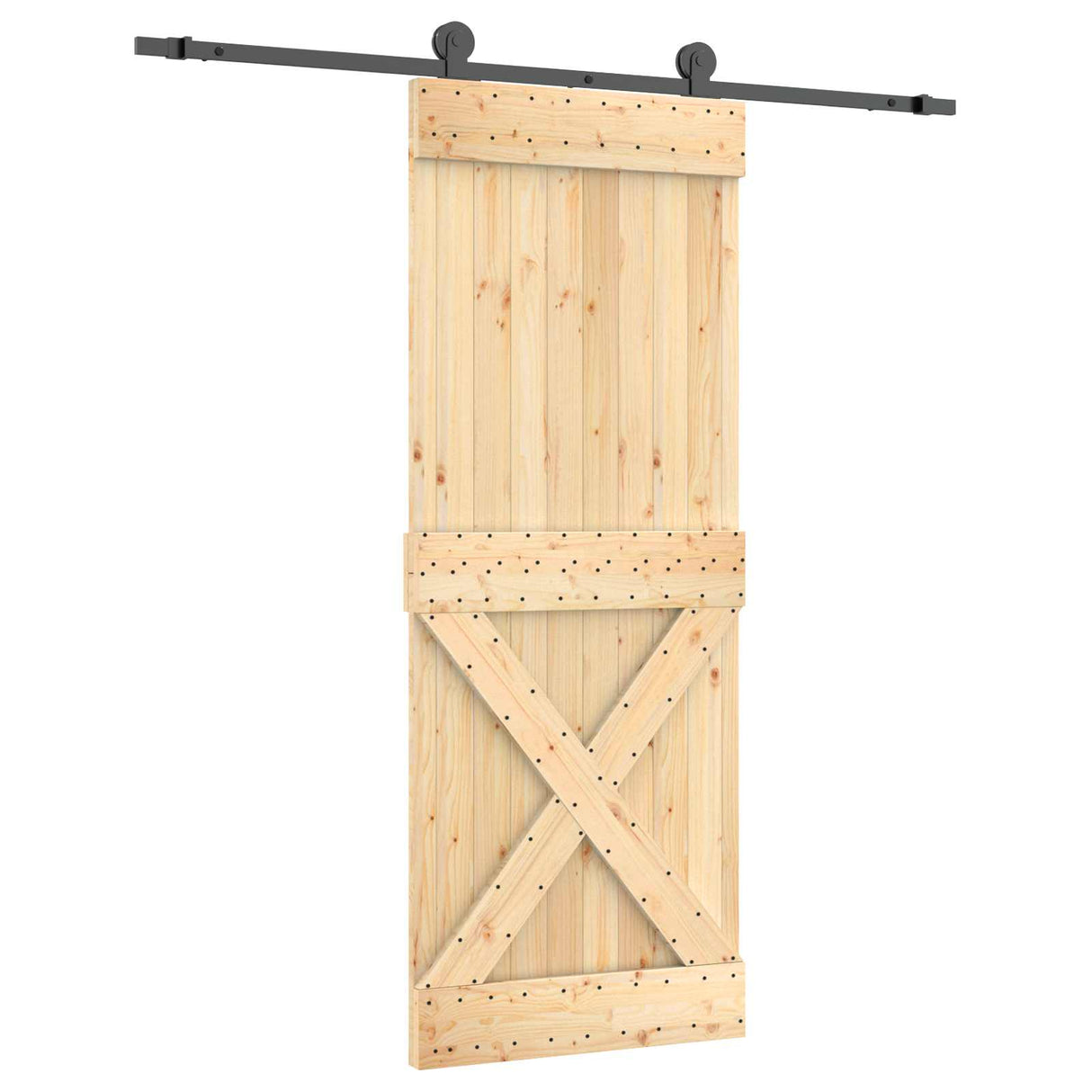 Sliding Door Natural and Black 80 x 210 cm Solid Pine Wood