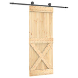 Sliding Door Natural and Black 80 x 210 cm Solid Pine Wood - Front View