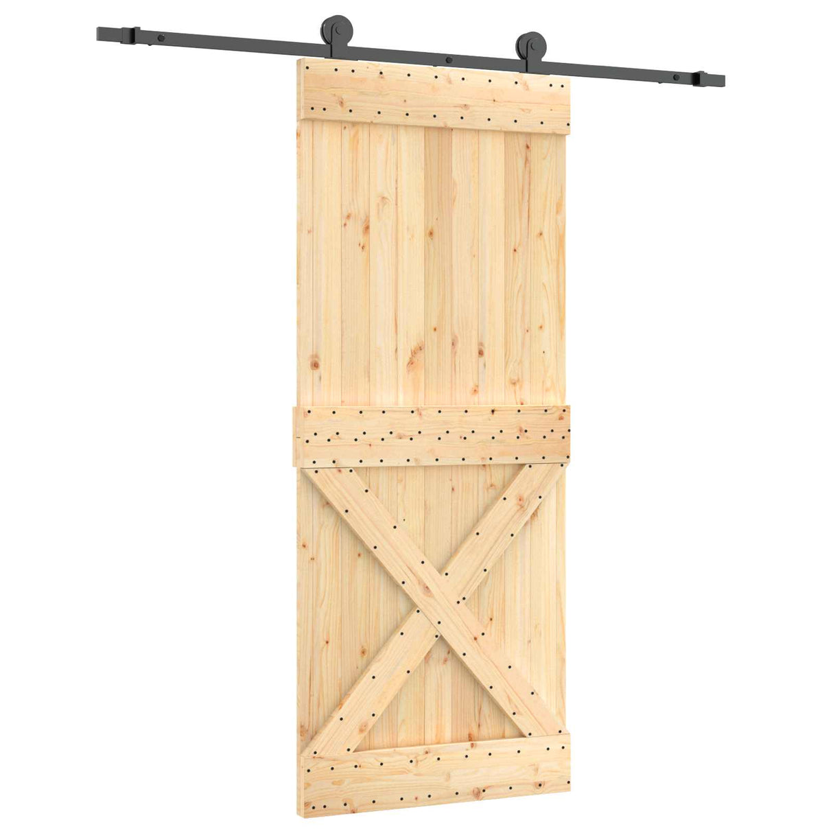 Sliding Door Natural and Black 85 x 210 cm Solid Pine Wood