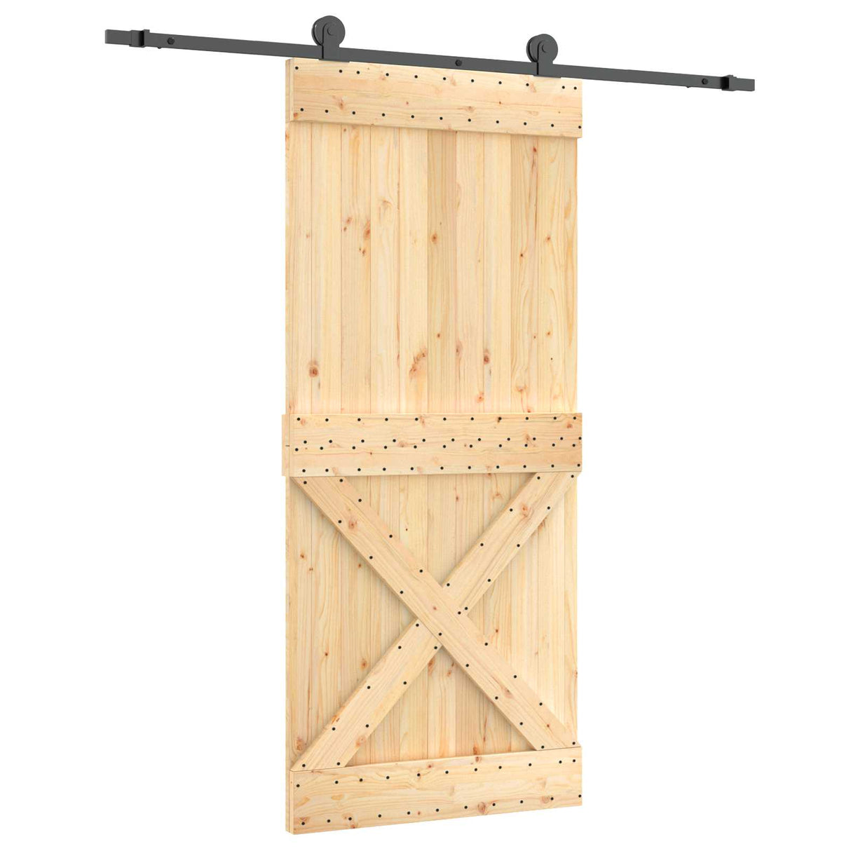 Sliding Door Natural and Black 90 x 210 cm Solid Pine Wood