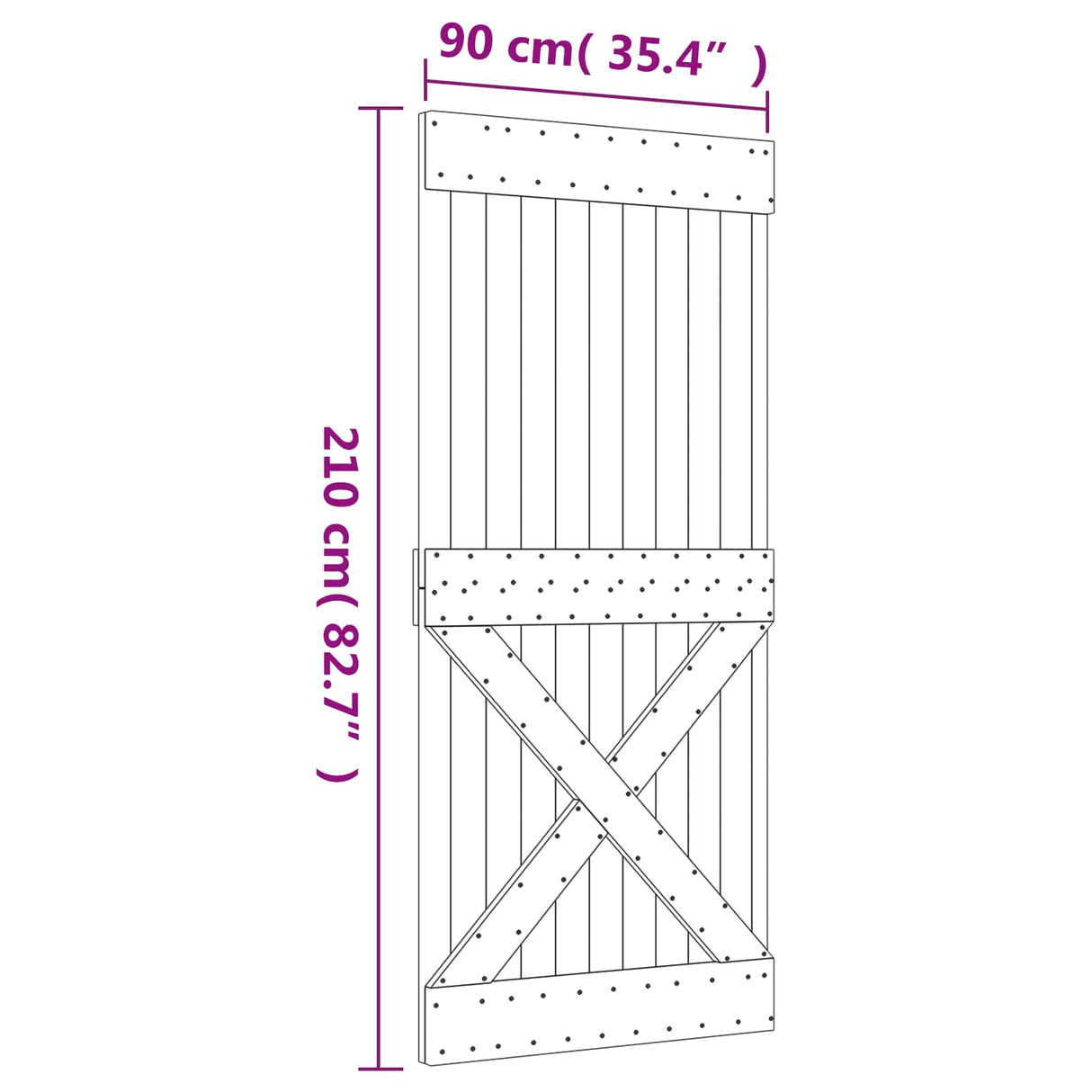 Sliding Door Natural and Black 90 x 210 cm Solid Pine Wood