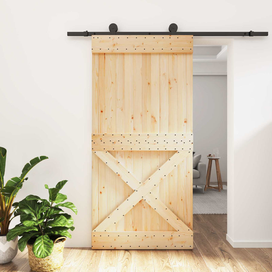 Sliding Door 100 x 210 cm Solid Pine Wood (Untreated)
