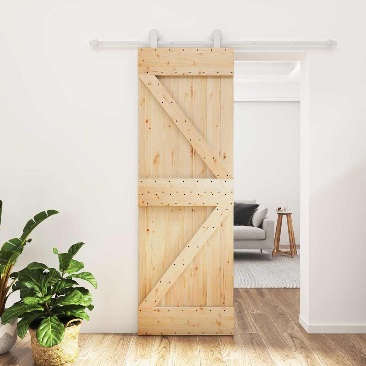 Sliding Door Natural and White 70 x 210 cm Solid Pine Wood