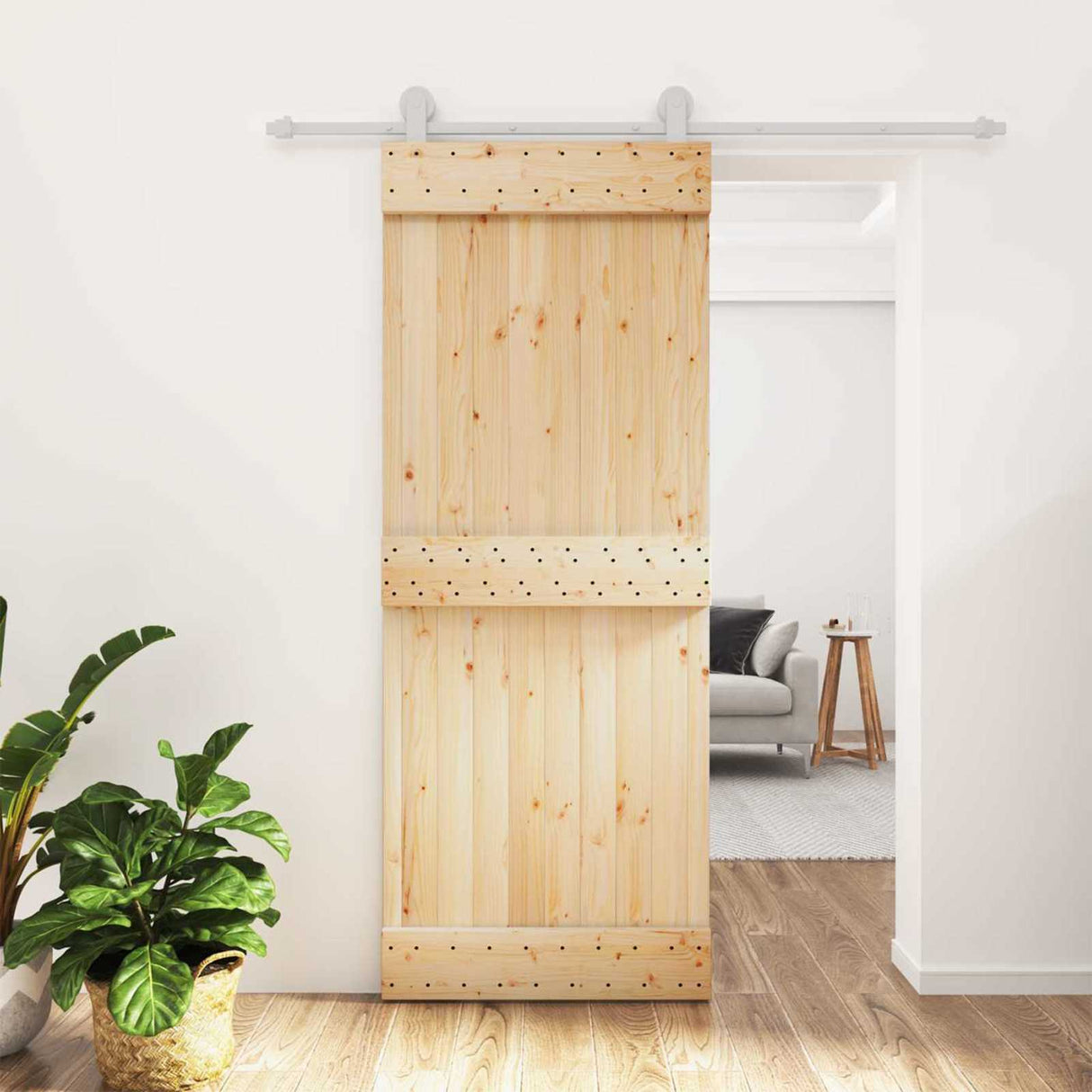 Sliding Door Natural and White 80 x 210 cm Solid Pine Wood