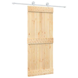 Sliding Door Natural and White 85 x 210 cm Solid Pine Wood - Front View