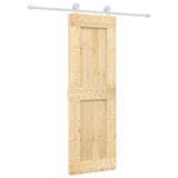 Sliding Door Natural and White 70 x 210 cm Solid Pine Wood - Front View