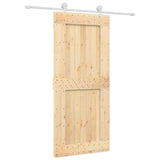 Sliding Door Natural and White 90 x 210 cm Solid Pine Wood - Front View