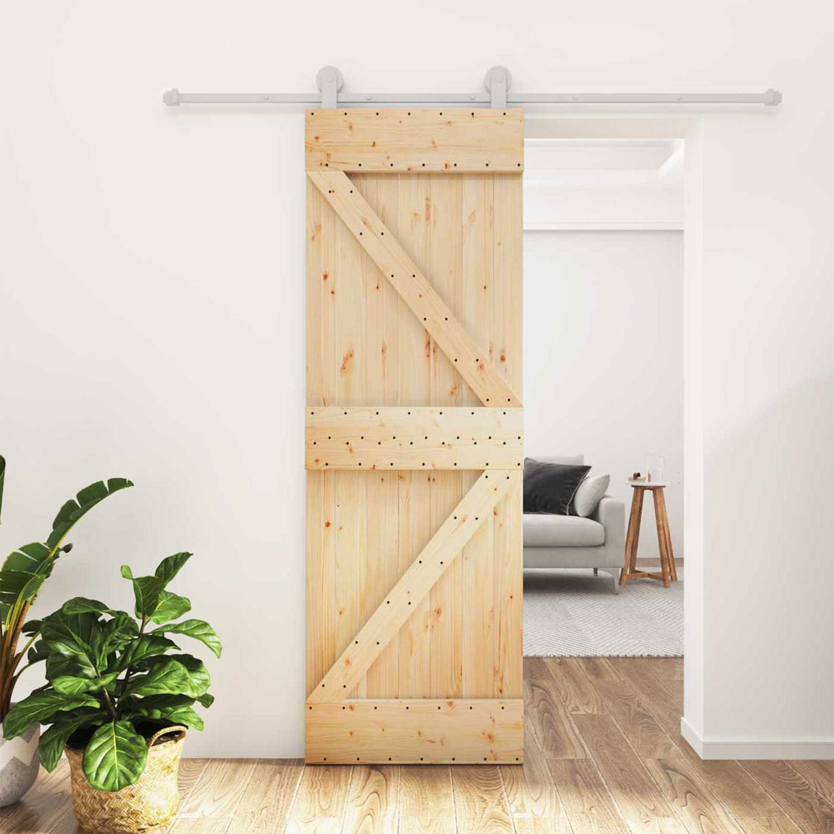 Sliding Door Natural and White 70 x 210 cm Solid Pine Wood