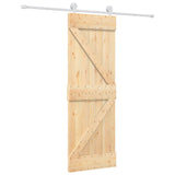 Sliding Door Natural and White 70 x 210 cm Solid Pine Wood - Front View