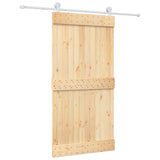 Sliding Door Natural and White 100 x 210 cm Solid Pine Wood - Front View
