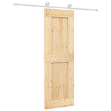 Sliding Door Natural and White 70 x 210 cm Solid Pine Wood - Front View